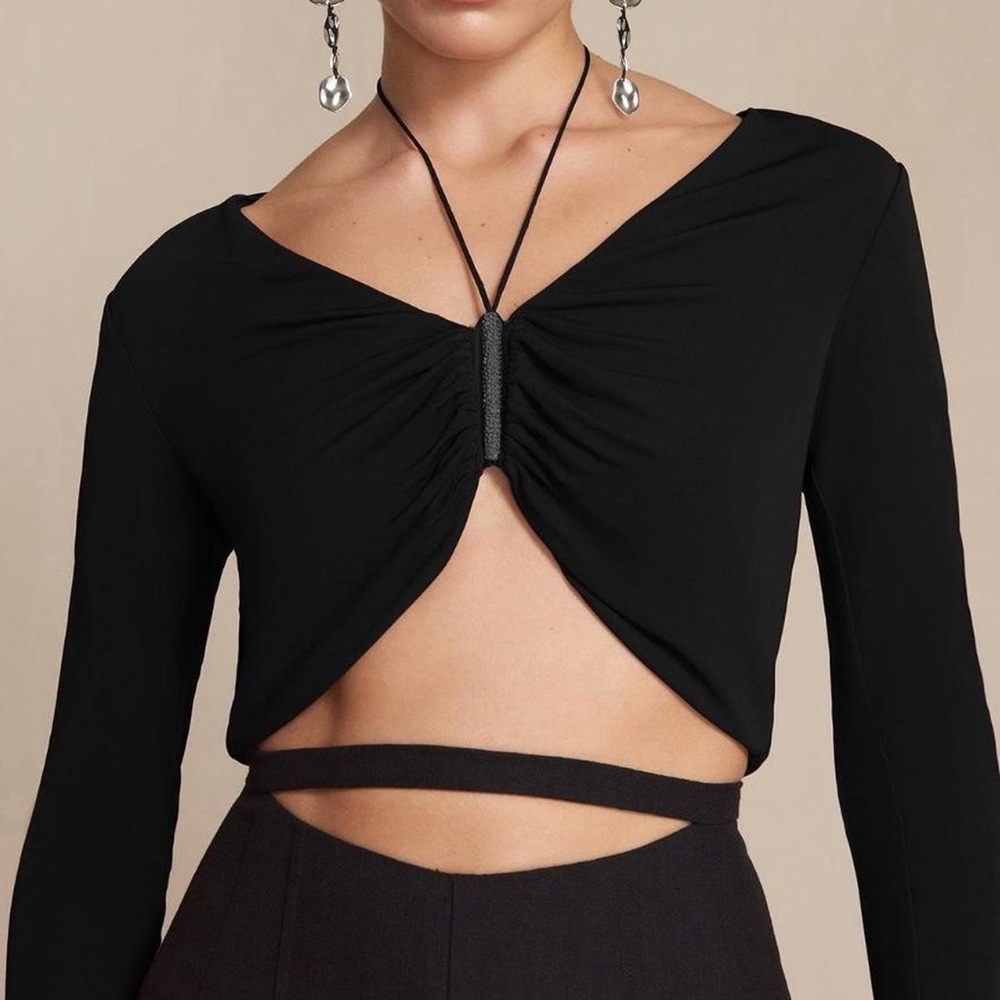 Cult Gaia Karson Crop Elegant Black Ruched Women's Top